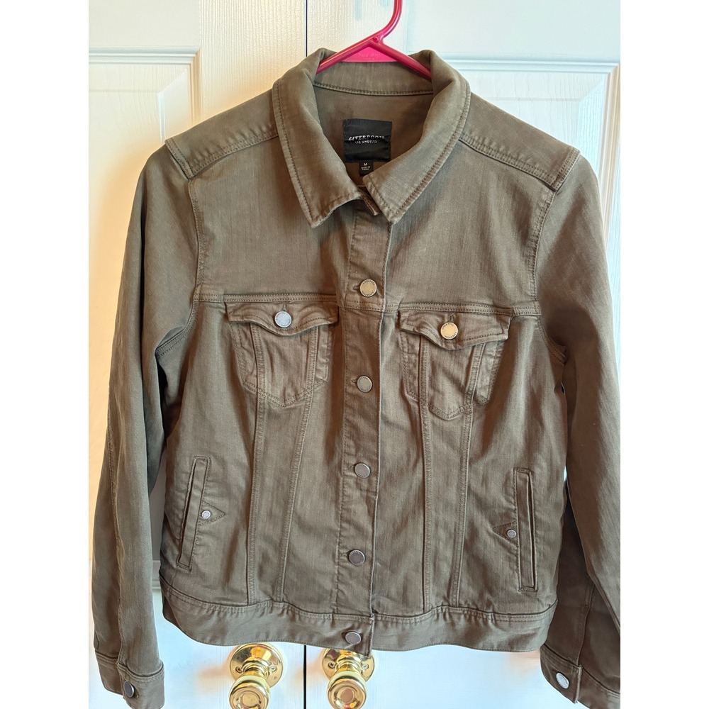 Liverpool Los Angeles Women Olive Green Denim Style Trucker Jacket Size M